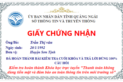 THAM GIA THI TRẮC NGHIỆM TRỰC TUYẾN “THANH TOÁN KHÔNG DÙNG TIỀN MẶT VÀ AN TOÀN THÔNG TIN TRÊN MÔI TRƯỜNG SỐ”